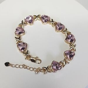 Gold Filled XO Light Pink Crystal Heart Bracelet